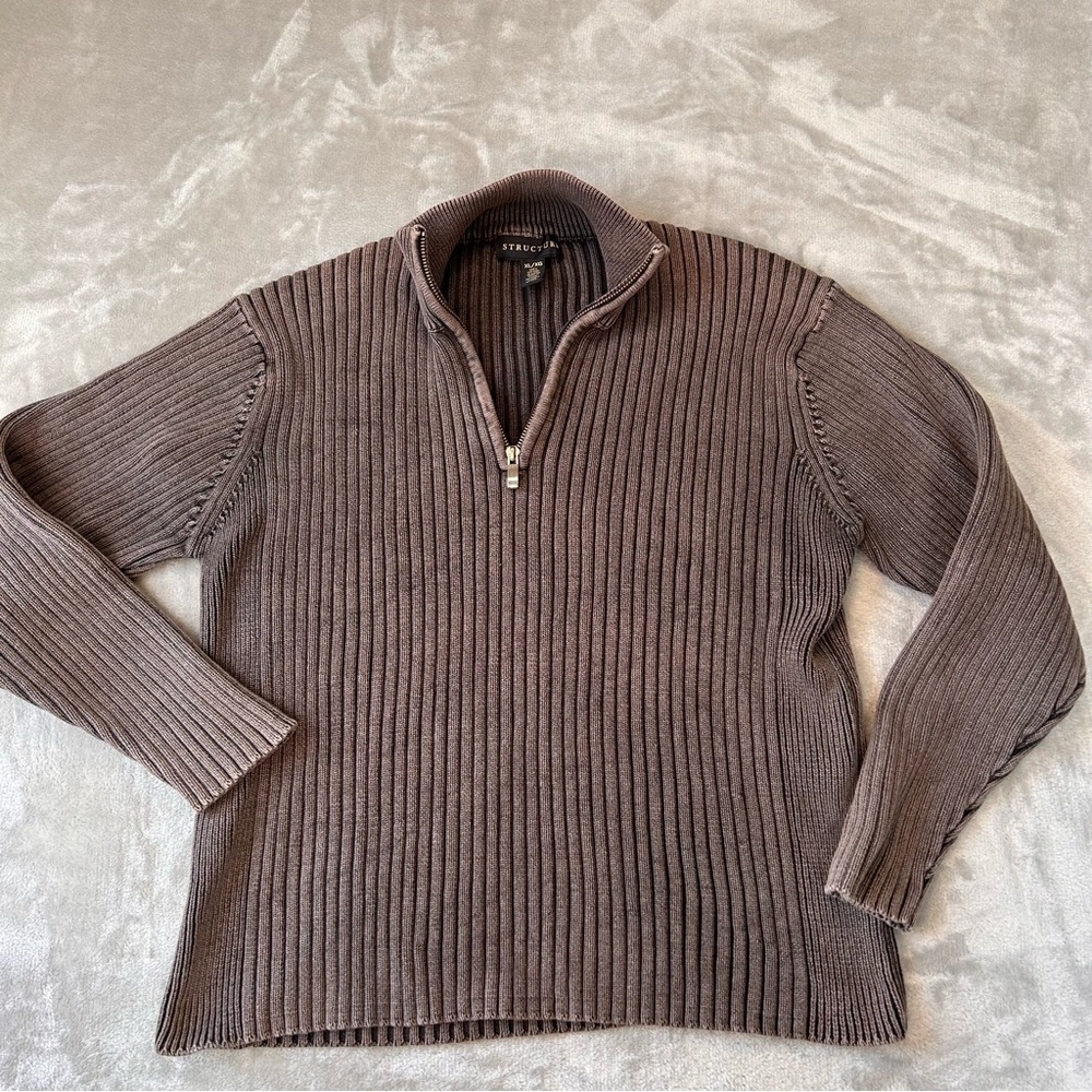 Vintage Structure 1/4 Zip Ribbed Sweater Womens XL Brown Cottage Prairie Career